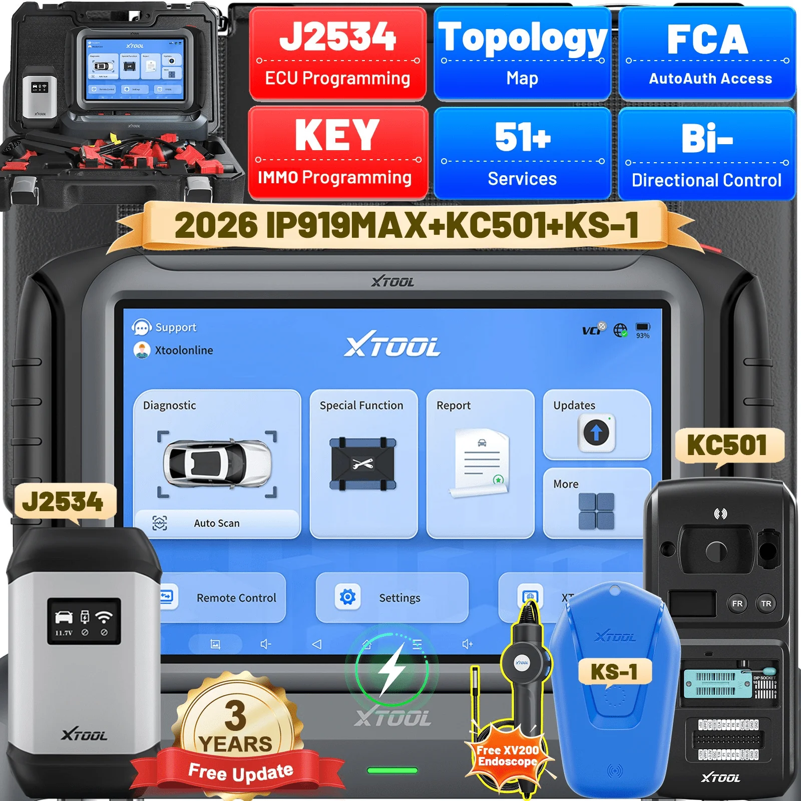 XTOOL IP919 MAX with KC501+KS-1 Key Fob Programmer